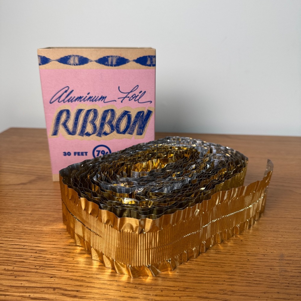 Vintage Aluminum‎ Foil Ribbon Gold 30 Feet Fireproof Holiday Decor
